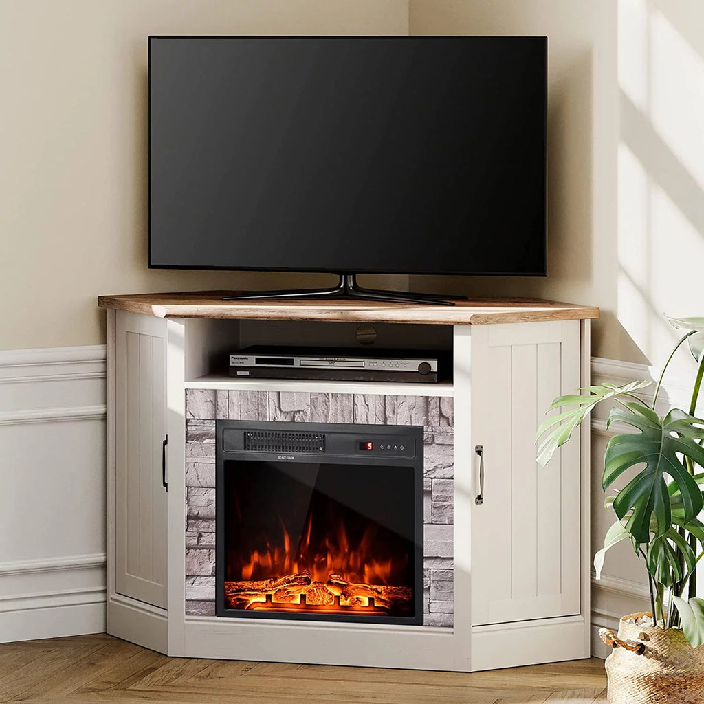 White Oak Corner TV Stand with Fireplace A613