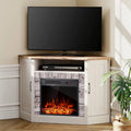 White Oak Corner TV Stand with Fireplace A613