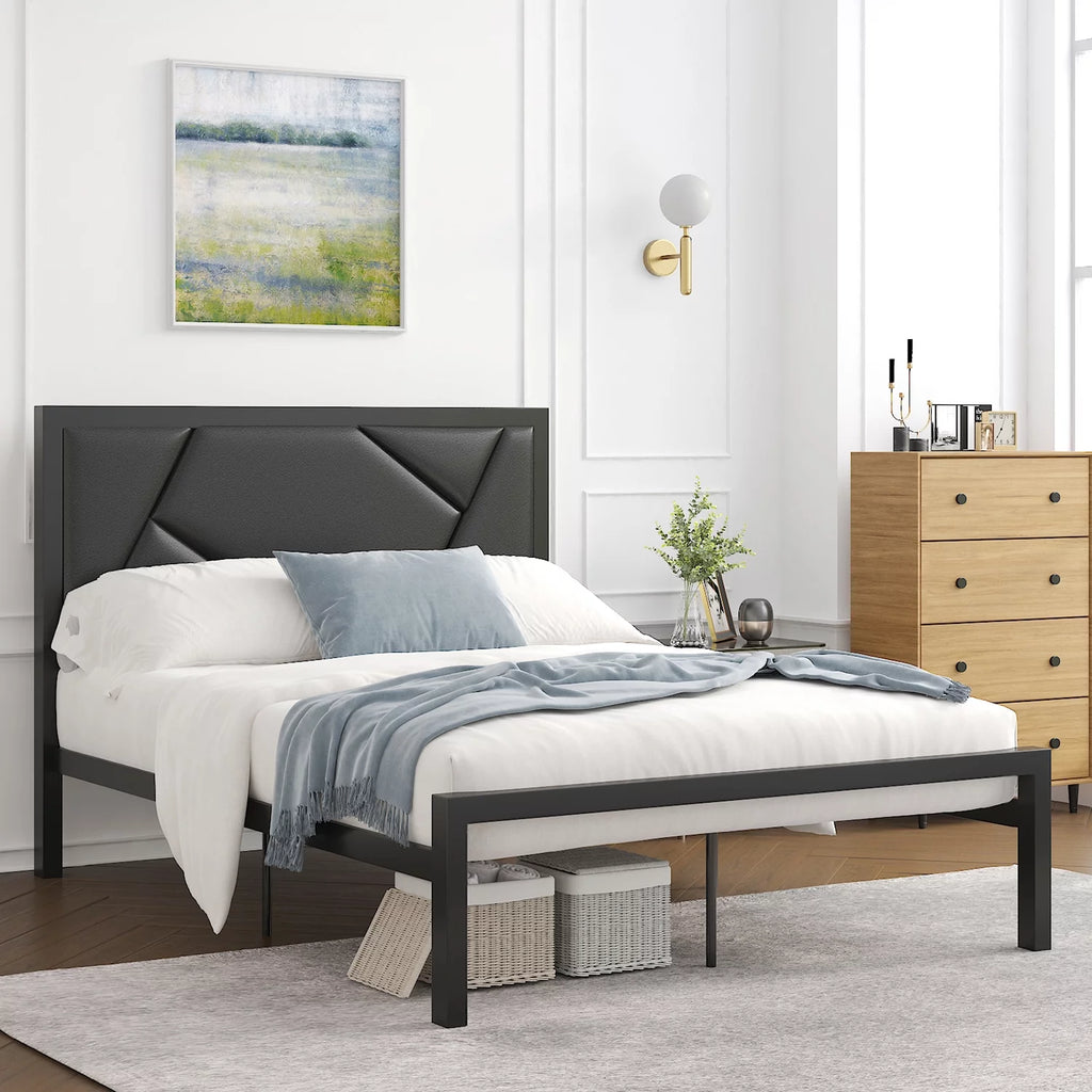 Twin Size Bed Frame with Leather Upholstered Headboard K4611