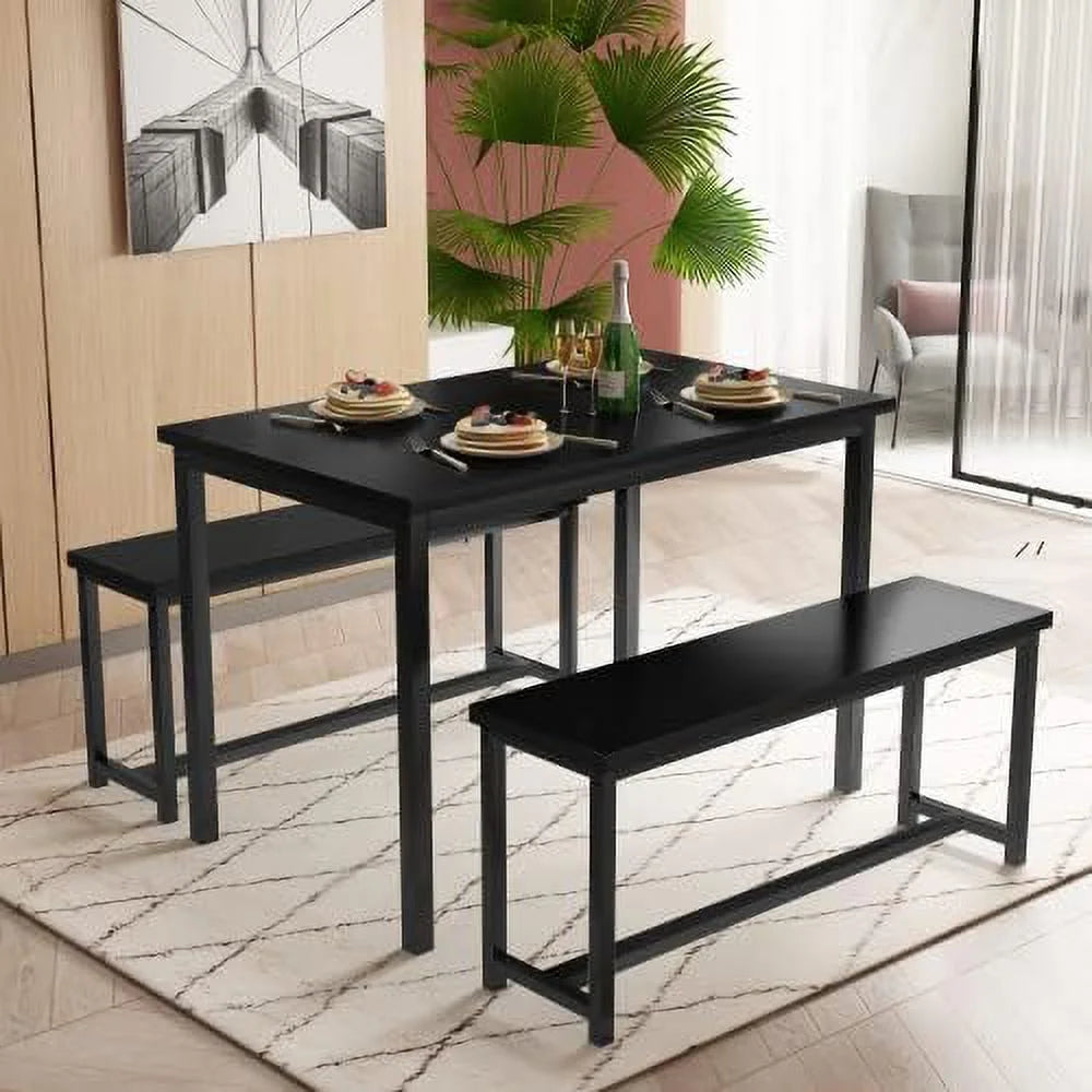 47" 3 Piece Wood Dining Table Set with Benches X44466