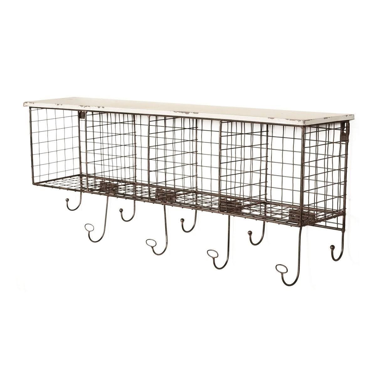 Brown and White Distressed Wood and Metal Wall Shelf with 4 Cubbies A61038