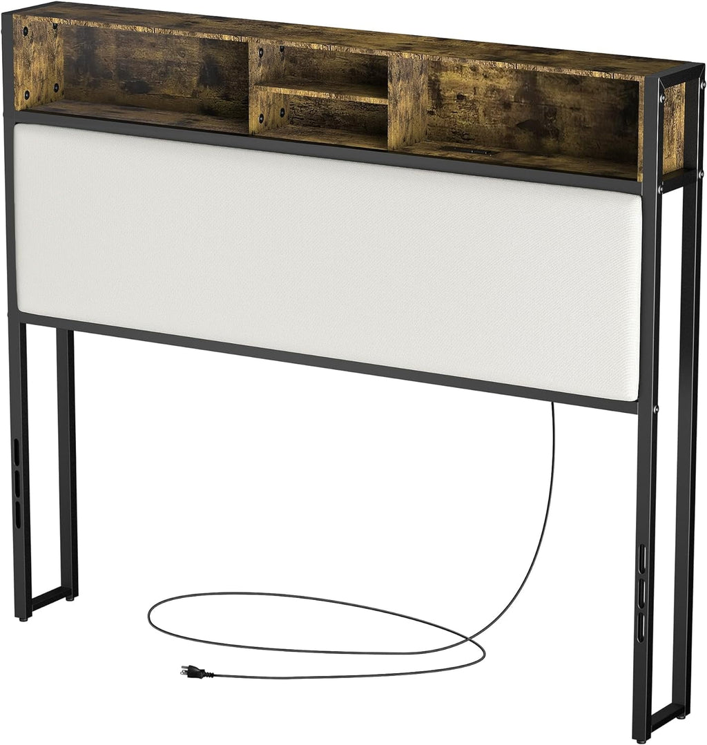Queen Size Metal and Wood Headboard with Storage Shelves T984