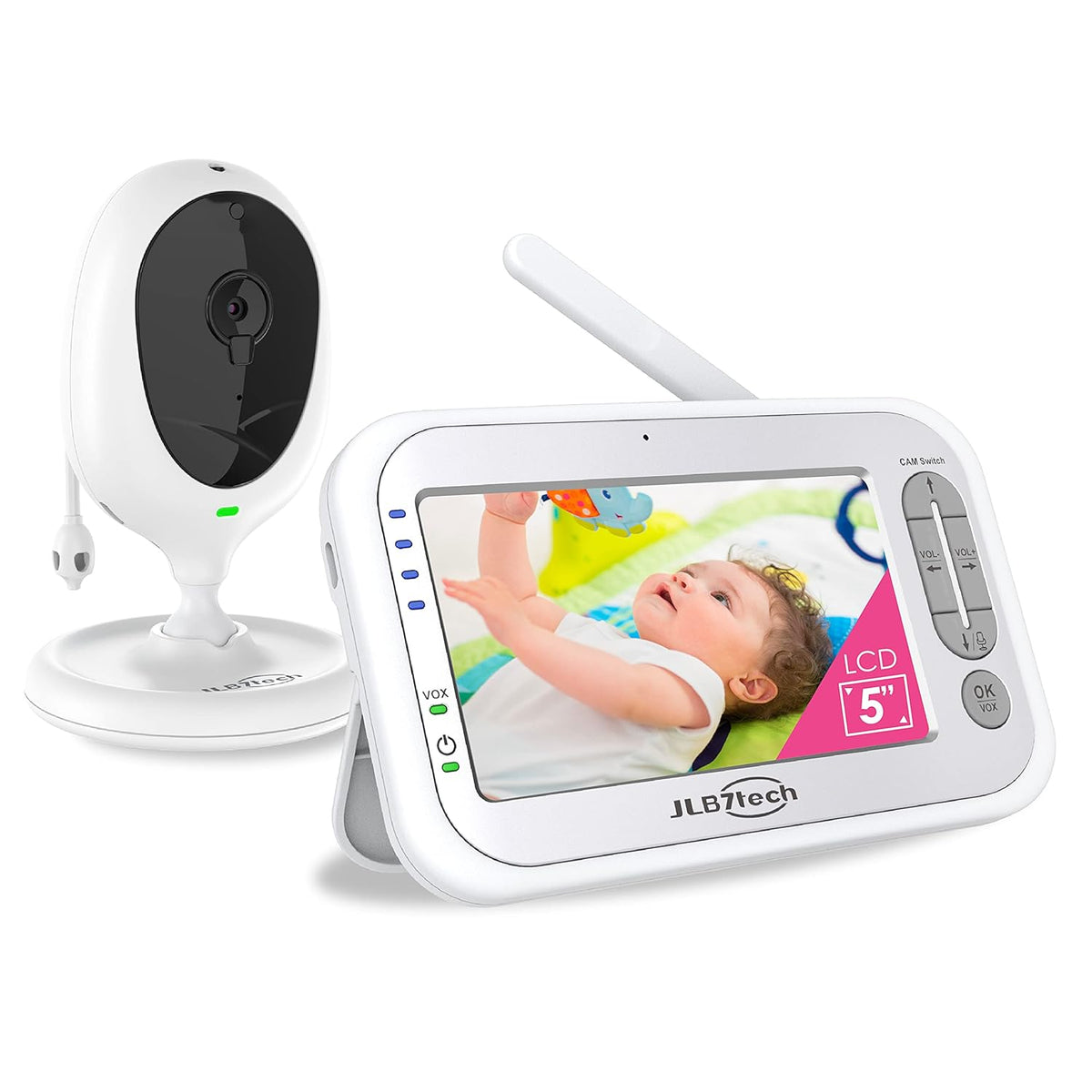 5" 720P HD Video Baby Monitor with 1 Remote Camera, Remote Pan/Tilt/Zoom, Two-Way Audio, Auto Night Vision O703