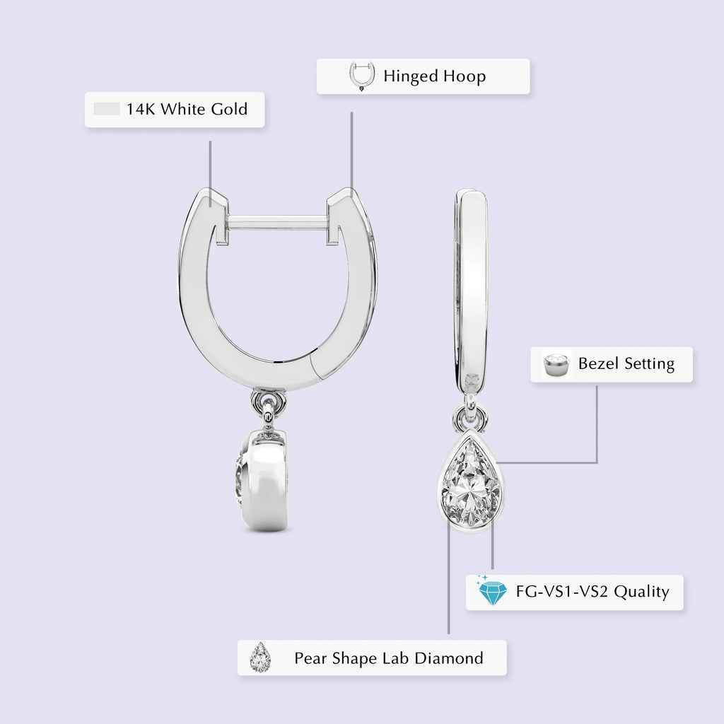1 Carat Pear Shape Lab Grown Diamond Dangle Earring in 14K White Gold N164250