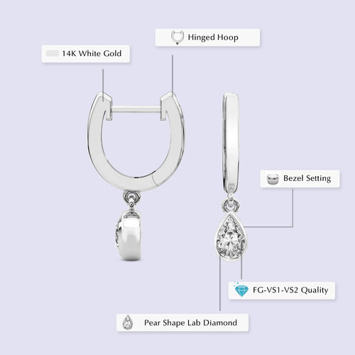 1 Carat Pear Shape Lab Grown Diamond Dangle Earring in 14K White Gold N164250
