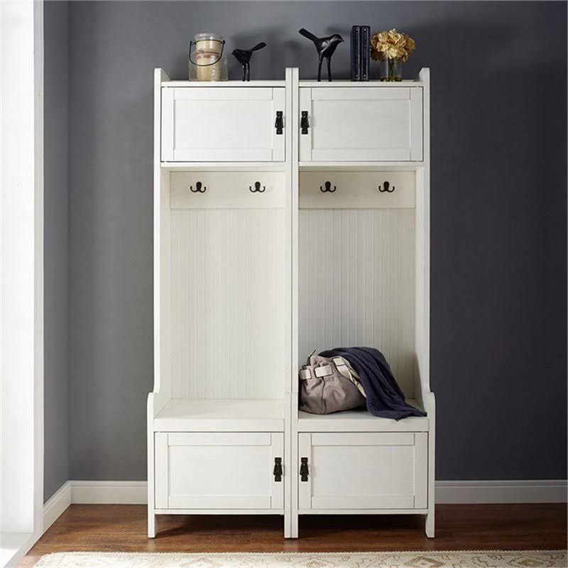 Hall Tree in Distressed White (Set of 2) H3173