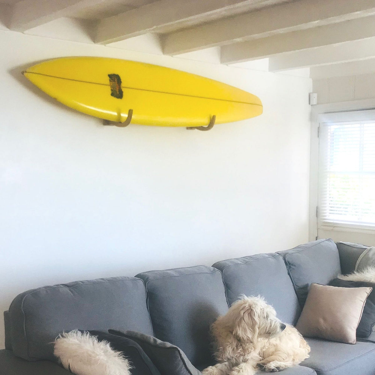 Surfboard Wall Mount with Rubber Strip and Dark Stained Wood F614334