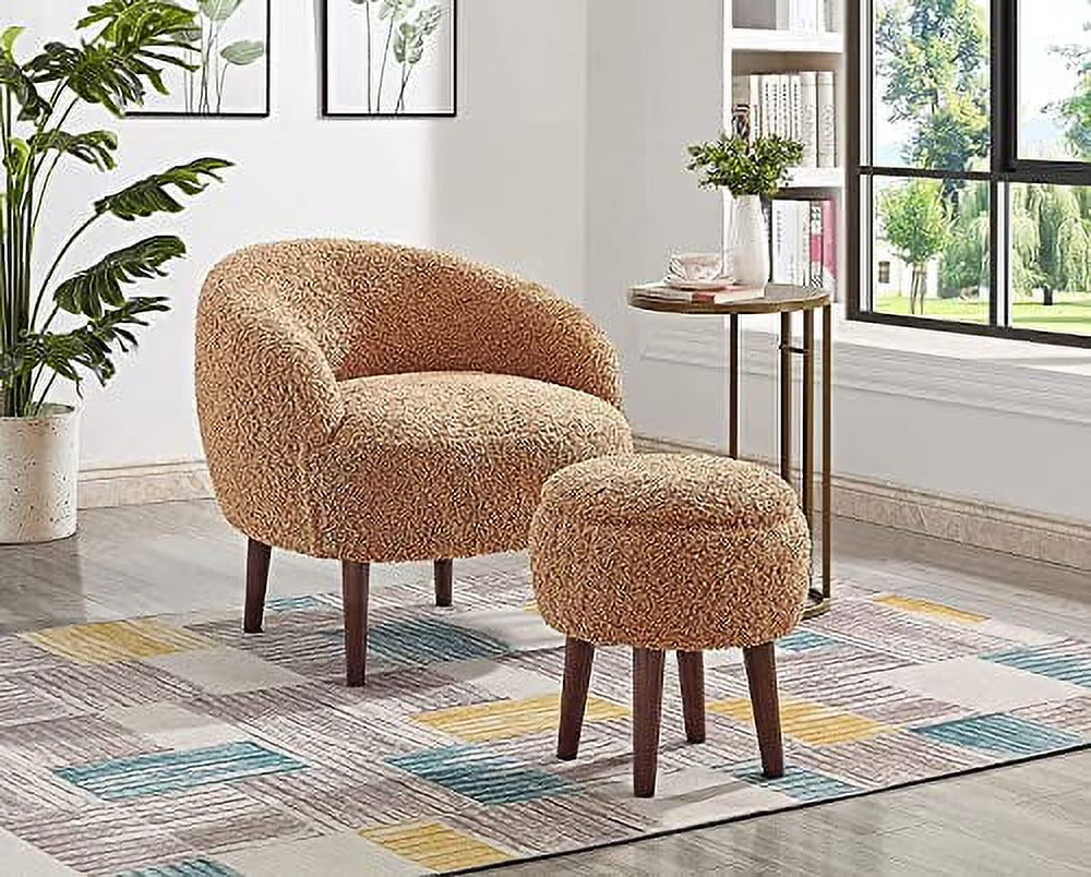 Light Brown Teddybear Plush Accent Chair with Storage Ottoman C5044