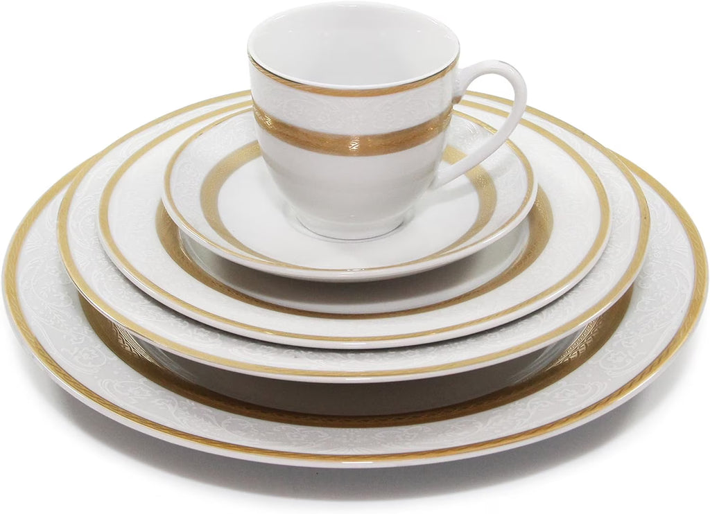 White 24K Plated Porcelain Dinnerware Set F97850