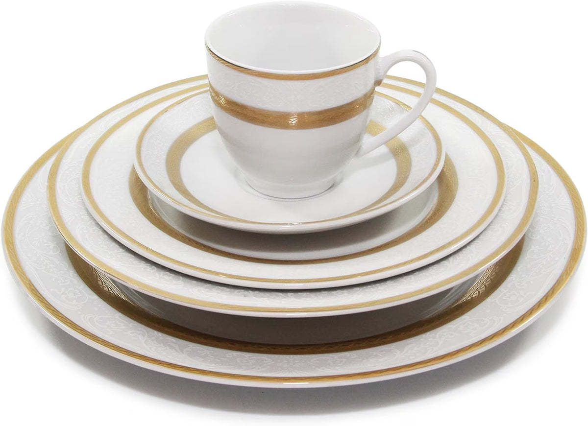 White 24K Plated Porcelain Dinnerware Set F97850