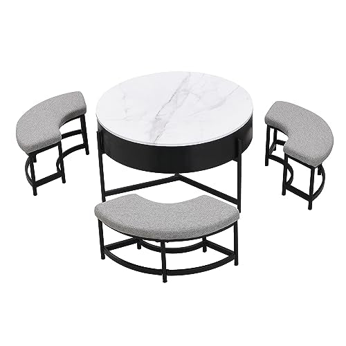Lift-Top Coffee Table with Hidden Storage and Ottoman R5507