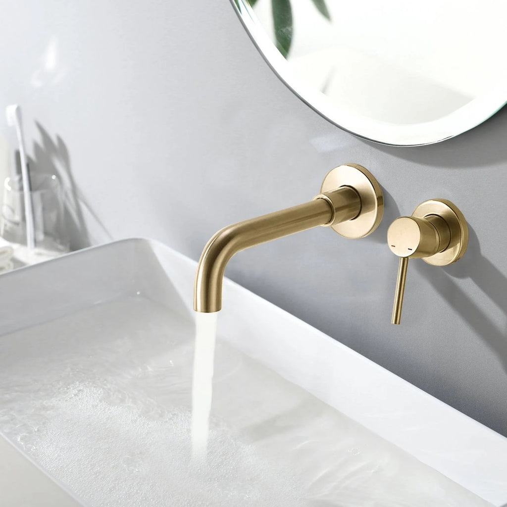 Yellow Wall Mount Single Handle Bathroom Sink Faucet with Drain P69508