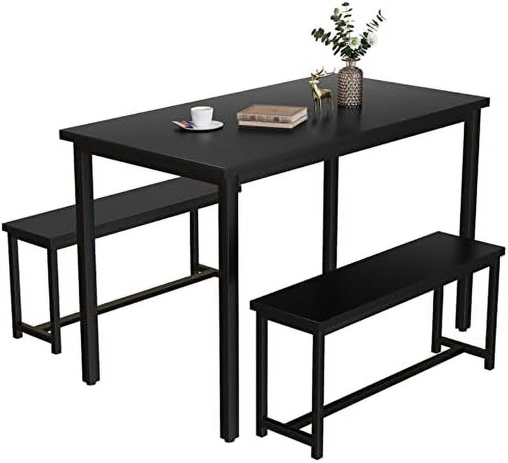 47" 3 Piece Wood Dining Table Set with Benches X44466