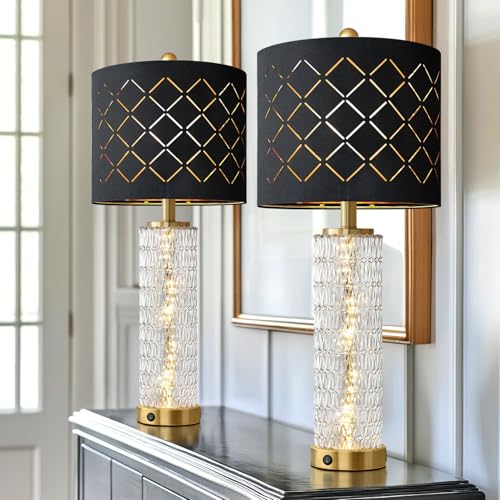 Modern Table Lamps Set of 2 Gold with Crystal Nightlight L38903