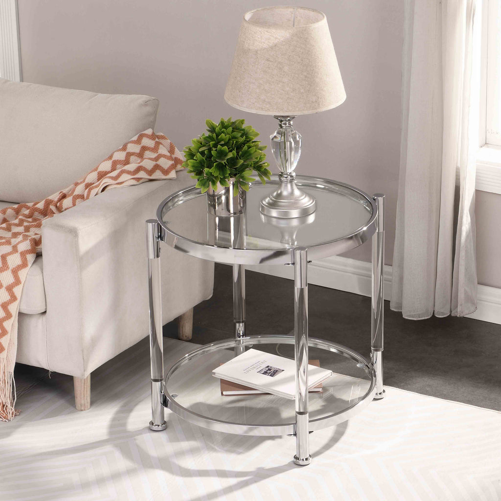 Contemporary Acrylic End Table with Tempered Glass Top Q924994