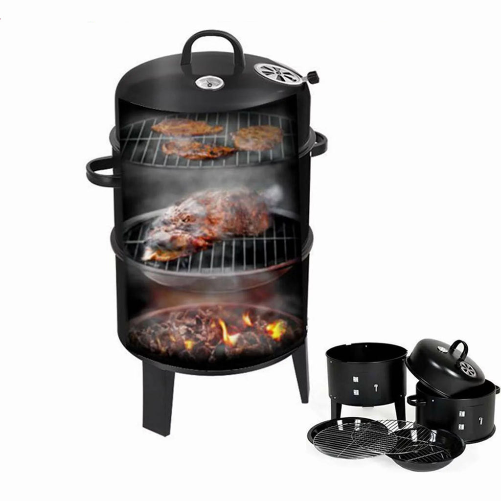 Charcoal Grill Smokeless Vertical BBQ Smoker Portable Meat Cooker C85969