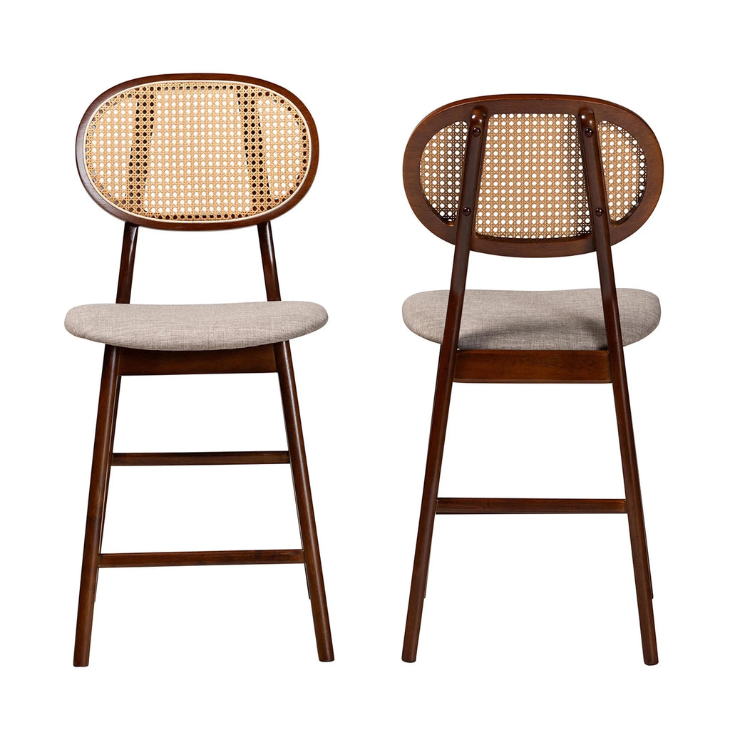 Grey Fabric and Walnut Brown Finished Wood 2-Piece Counter Stool Set X6526