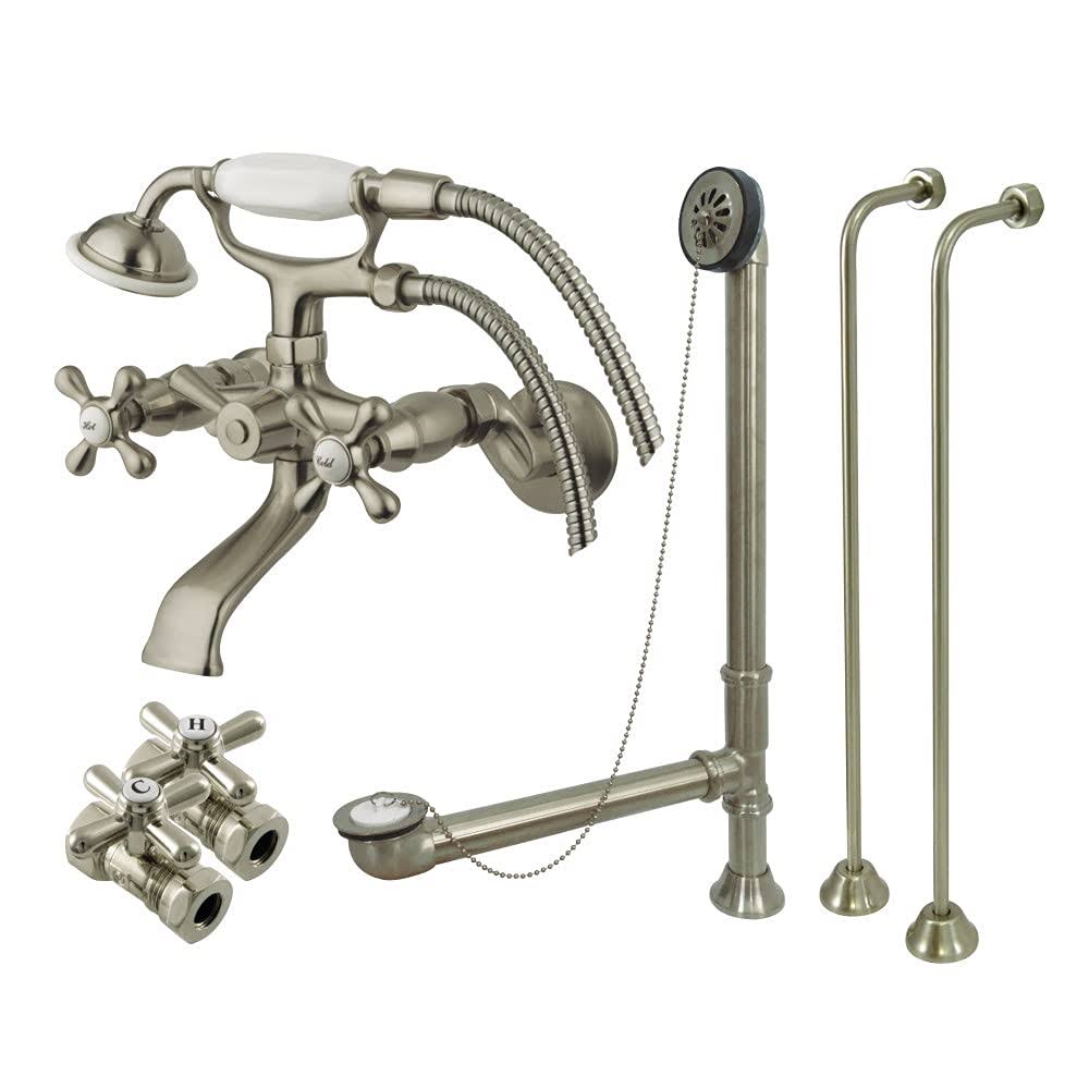 Vintage Wall Mount Clawfoot Faucet Package Brushed Nickel A83094