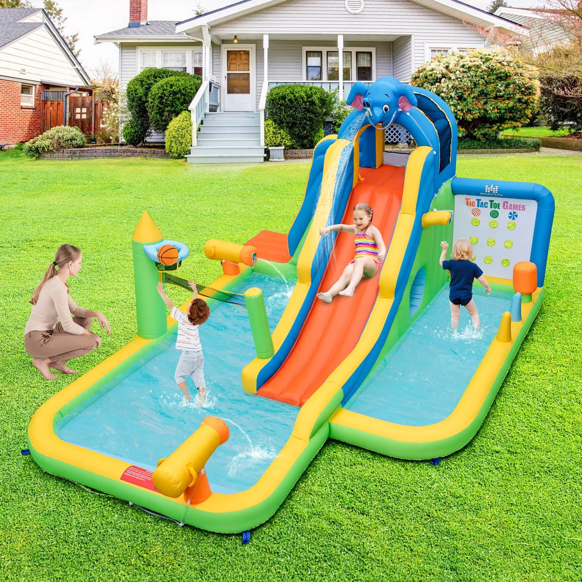 Inflatable Water Slide 9-in-1 Water Park with Splash Pool Q35738