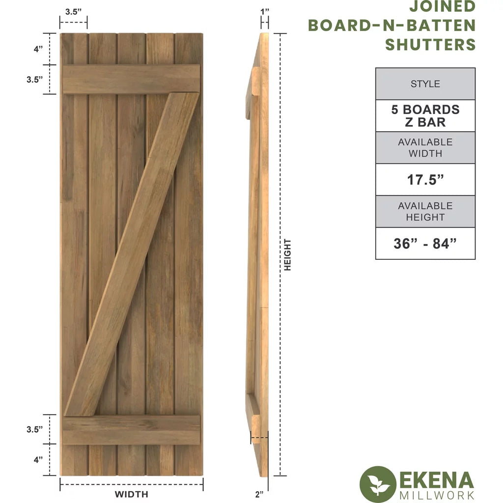 Real Wood Joined Board-n-Batten Shutters with Z-Bar M391