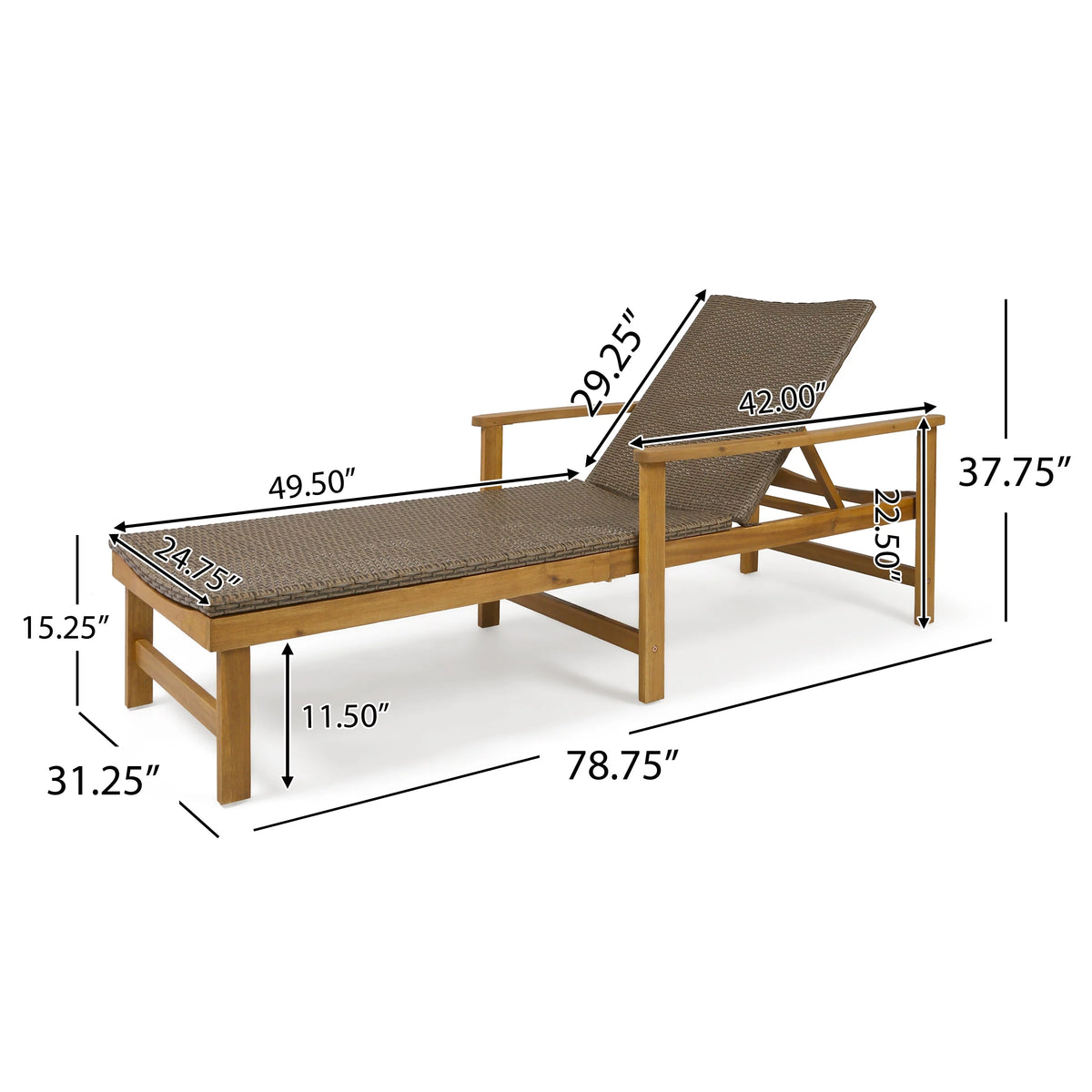 Rustic Acacia Wood Chaise Lounge with Wicker Seating Set of 4 M573
