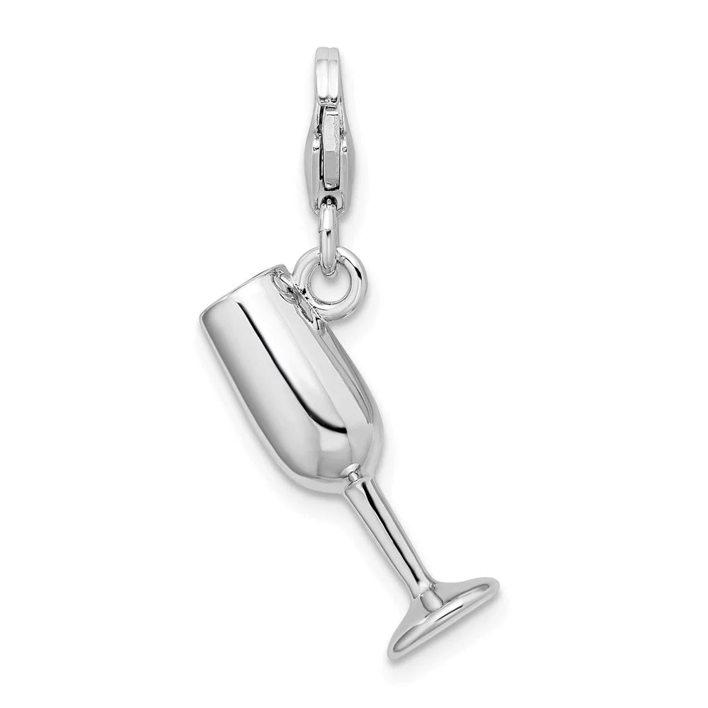 Sterling Silver Enameled Red Wine Glass Charm Pendant S181581