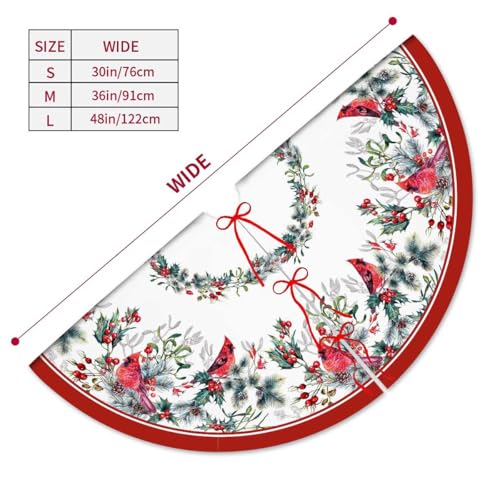 Christmas Tree Skirt 36 Inches Red Poinsettia Floral Holly Leaves White P4512