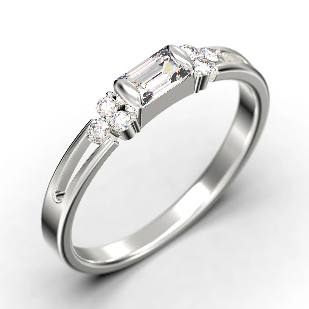 1.00 Carat Baguette Cut Diamond Moissanite Engagement Ring in 10k Solid White Gold G1111