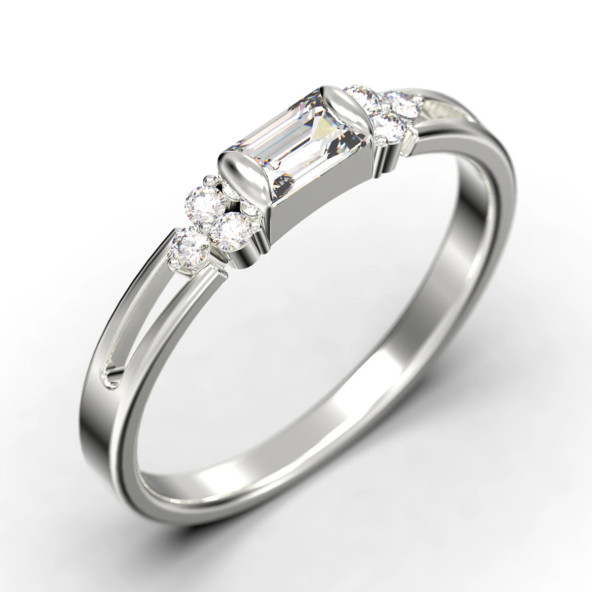 1.00 Carat Baguette Cut Diamond Moissanite Engagement Ring in 10k Solid White Gold G1111