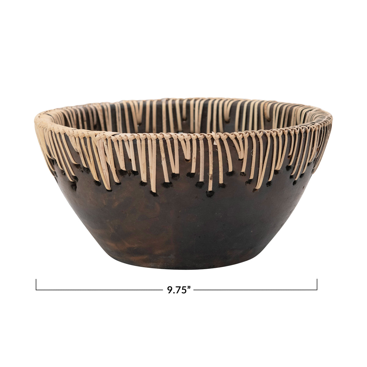 Brown Terra Cotta Bowl with Rattan Stitching J625