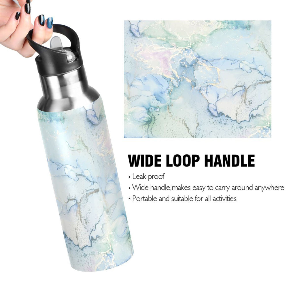 Blue Green Marble Stainless Steel Insulated Water Bottle with Straw Lid W424