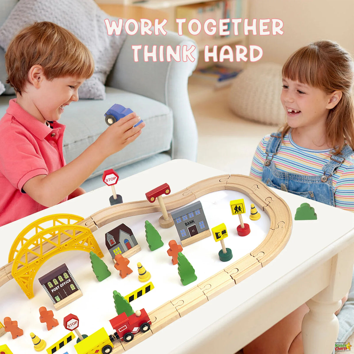 60Pcs Double-Side Wooden Train Set Q4930