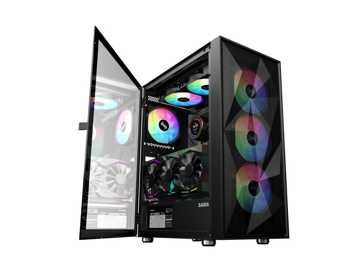 Black ATX Mid Tower Gaming Computer Case with 4 ARGB Fans H928700