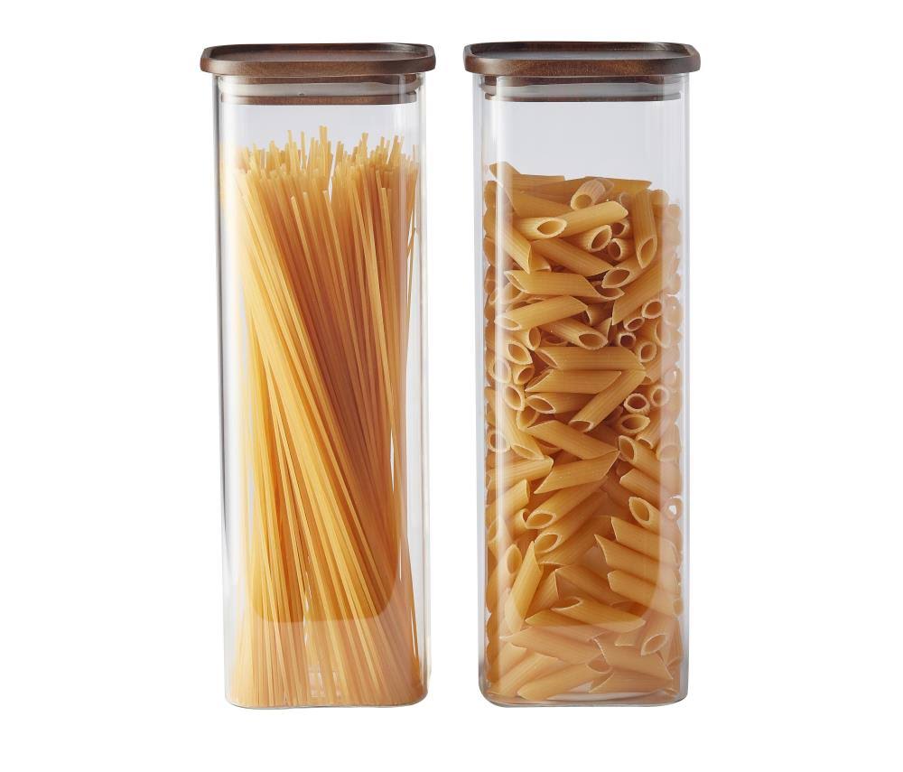 Square Glass Jars with Wood Lids Set of 2 98 fl oz J73935