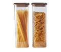 Square Glass Jars with Wood Lids Set of 2 98 fl oz J73935