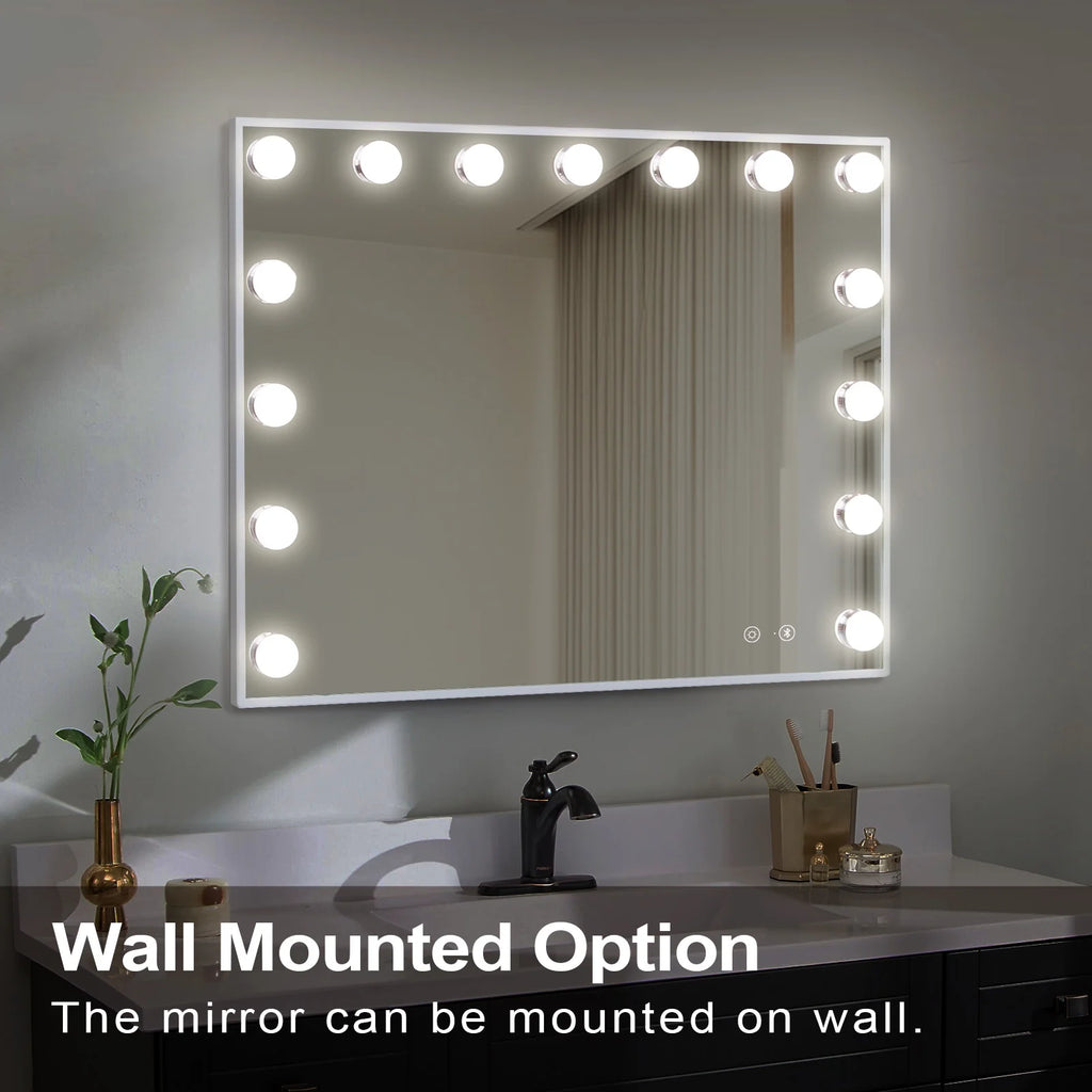 White Metal Hollywood Vanity Mirror with Lights U572