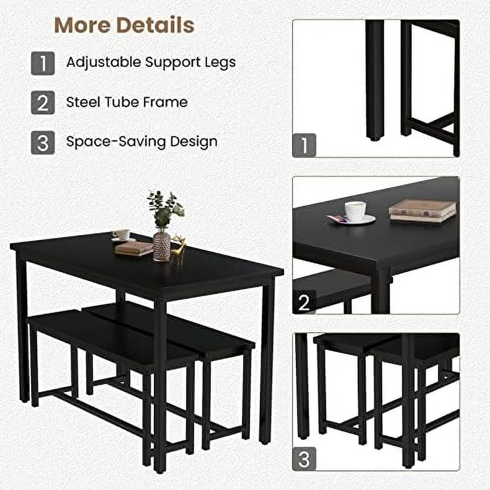 47" 3 Piece Wood Dining Table Set with Benches X44466