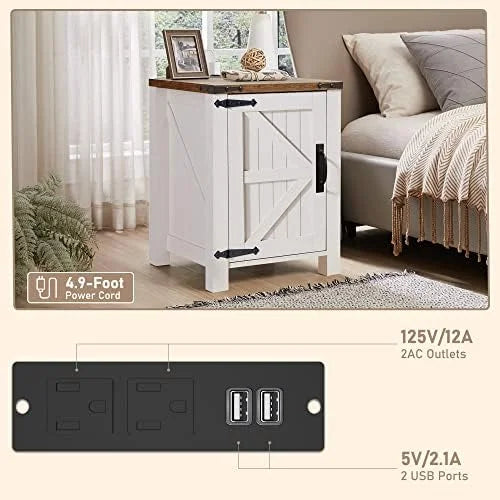 18 Inch Farmhouse End Table with Charging Station C74644