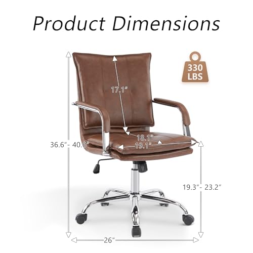 Brown Leather Ergonomic Office Chair with Arms Y851310