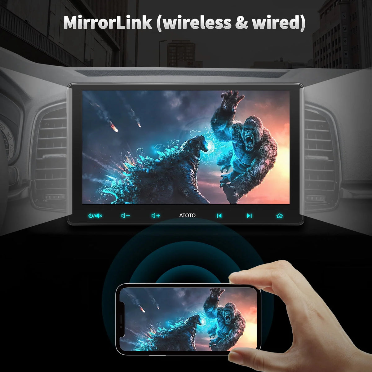 10.1 inch QLED Double Din Car Stereo with Wireless Apple Carplay & Wireless Android Auto V933