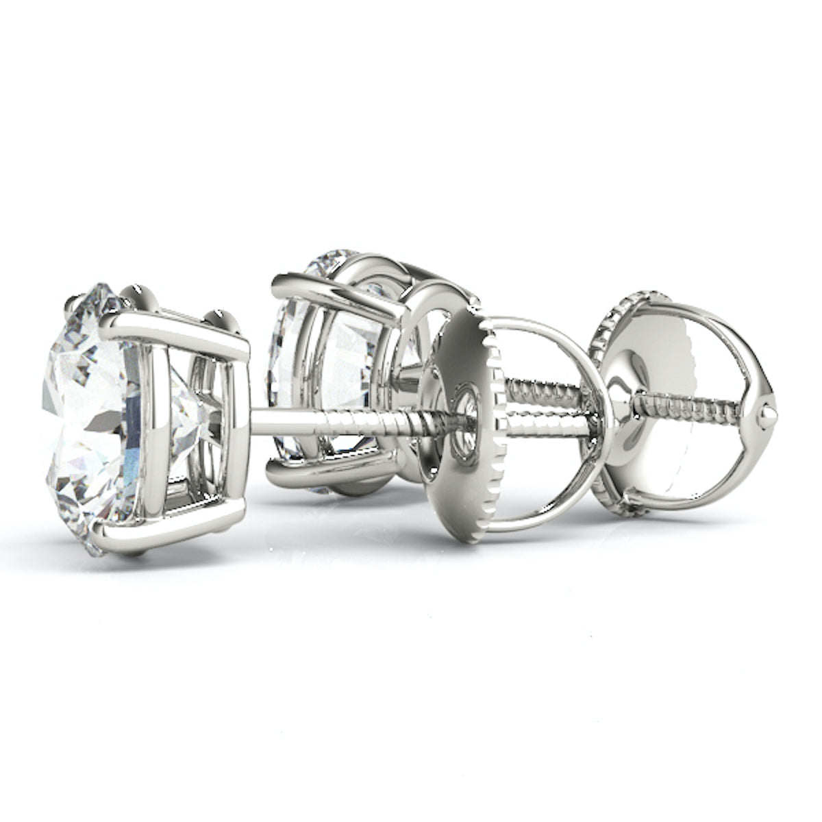 14K White Gold Screw Back Round Solitaire Stud Earrings U827