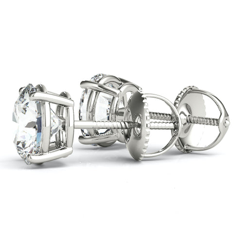 14K White Gold Screw Back Round Solitaire Stud Earrings U827