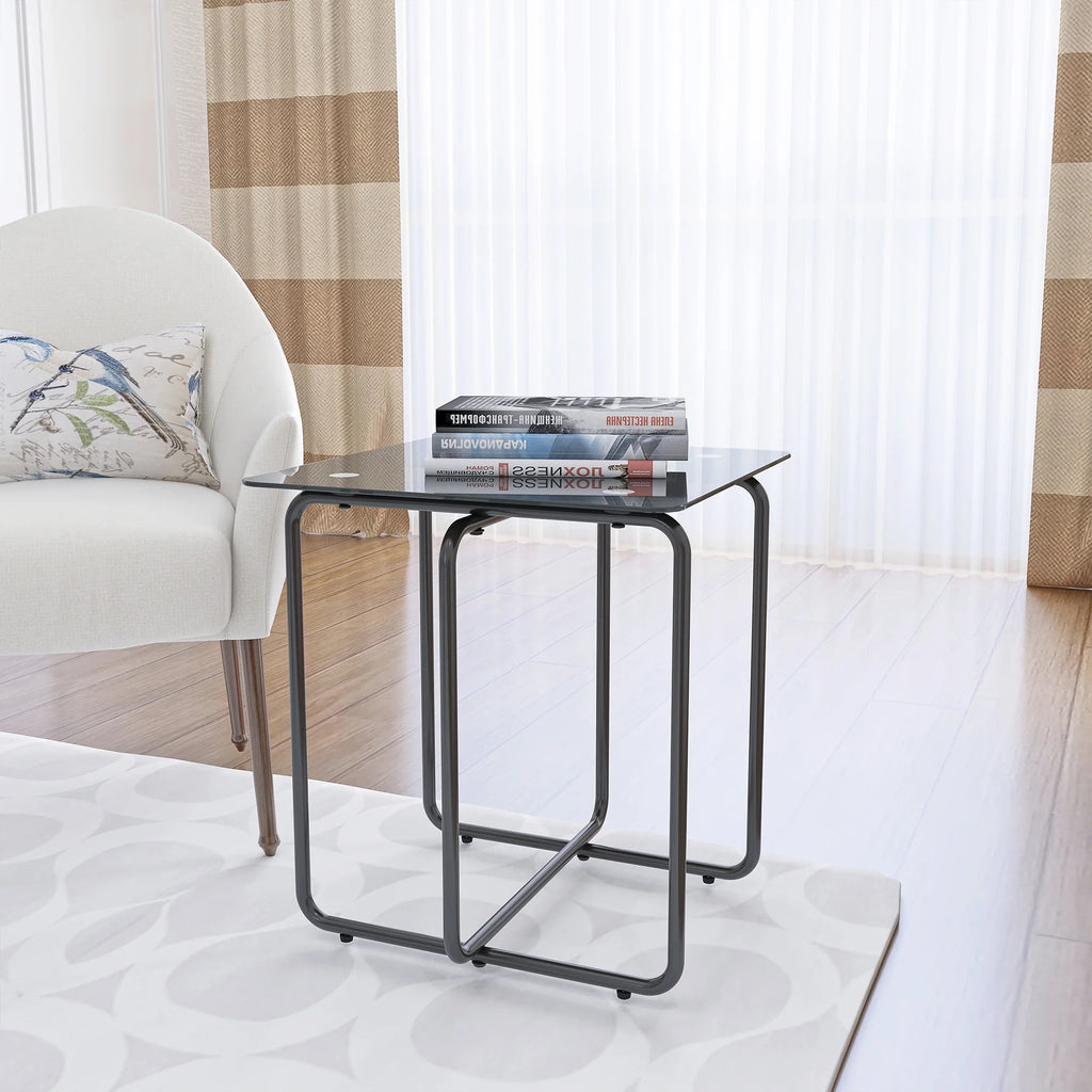 Modern Tempered Glass Coffee Table, Black O49145