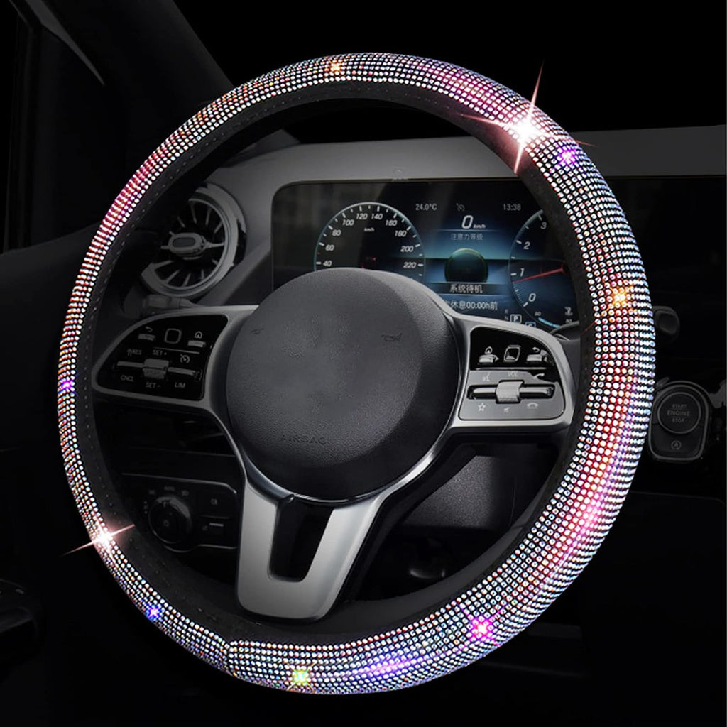 Black with White Diamond Crystal Steering Wheel Cover 15 inches C469