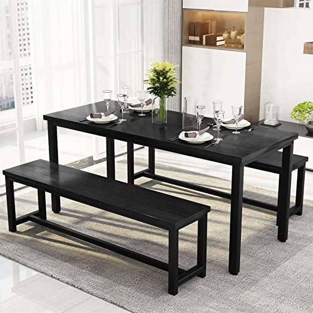 47" 3 Piece Wood Dining Table Set with Benches X44466