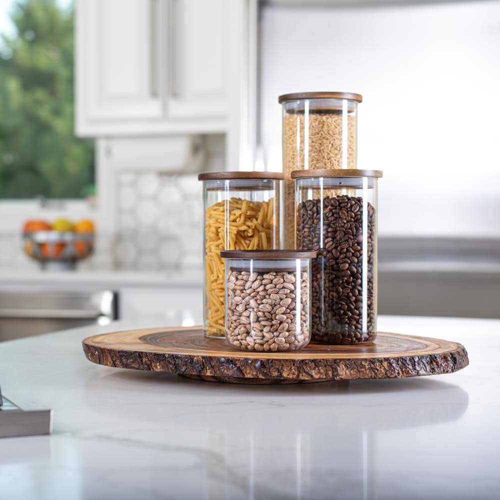 Square Glass Jars with Wood Lids Set of 2 98 fl oz J73935