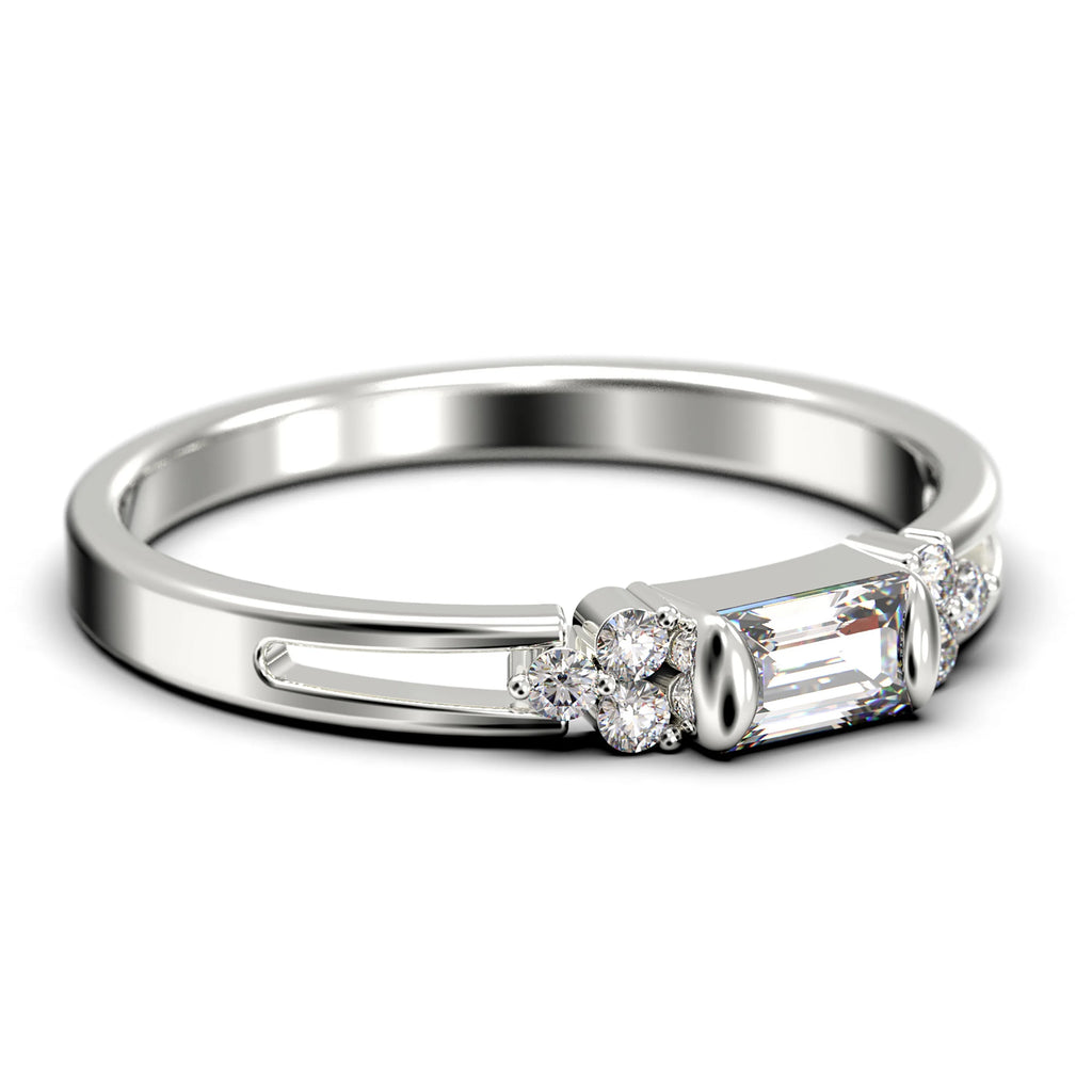 1.00 Carat Baguette Cut Diamond Moissanite Engagement Ring in 10k Solid White Gold G1111