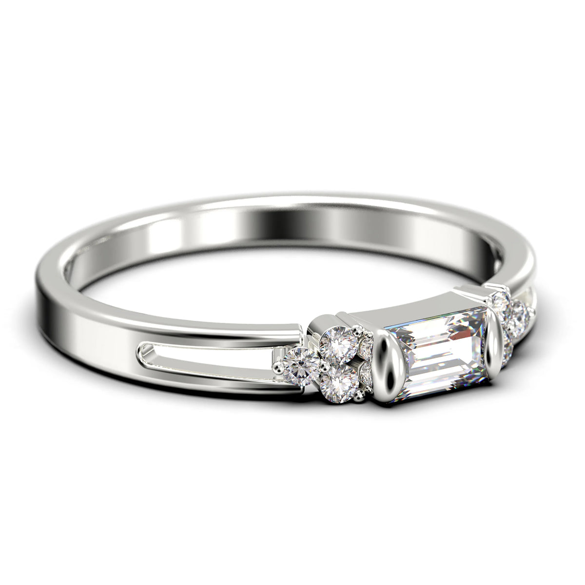 1.00 Carat Baguette Cut Diamond Moissanite Engagement Ring in 10k Solid White Gold G1111
