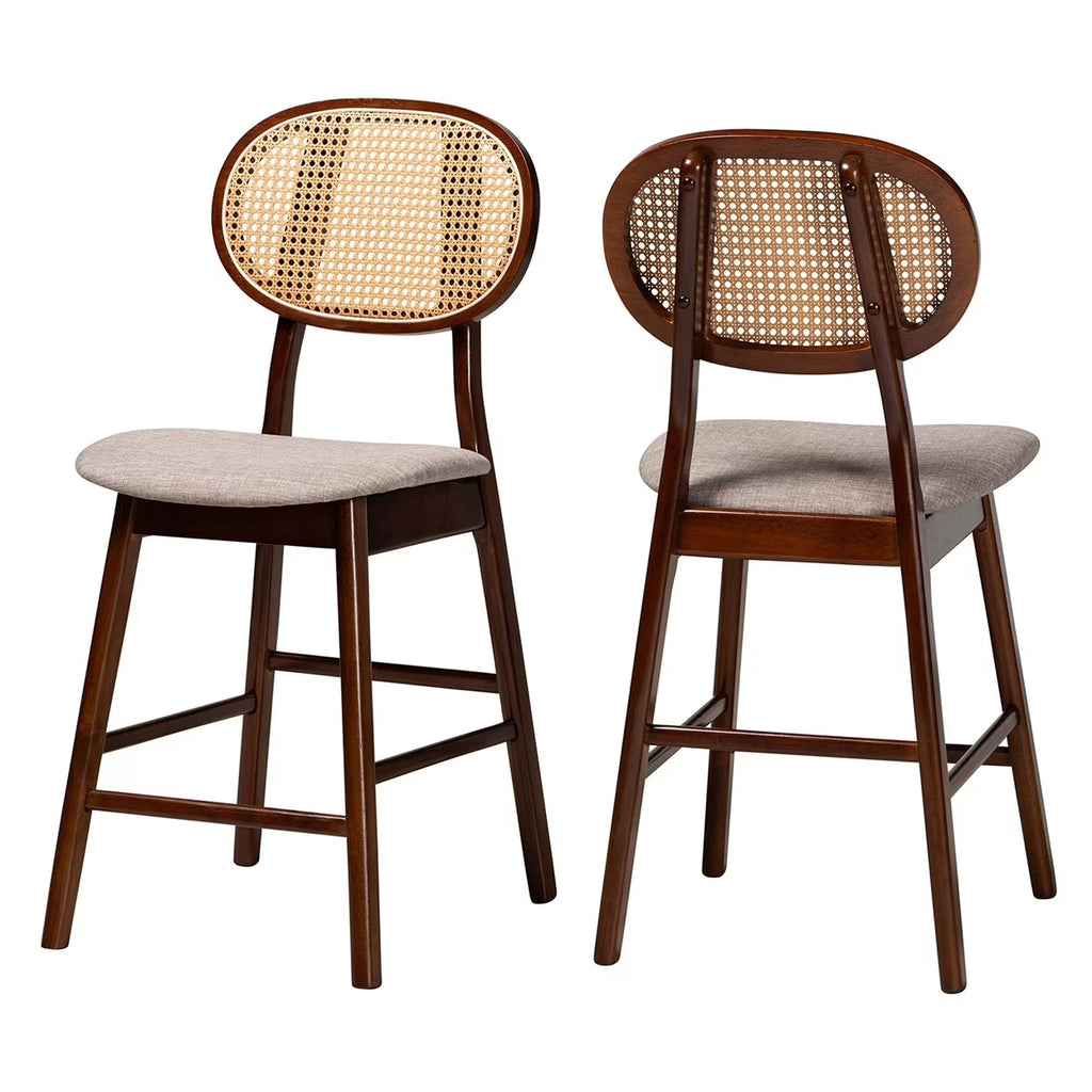 Grey Fabric and Walnut Brown Finished Wood 2-Piece Counter Stool Set X6526