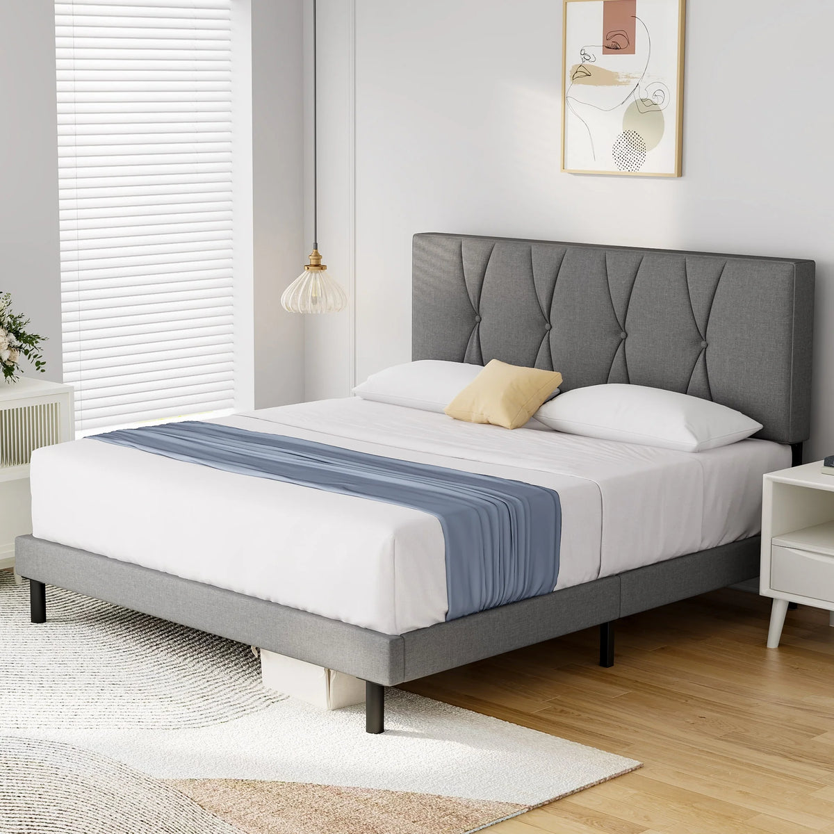Full Size Platform Bed with Fabric Upholstered Headboard B253245